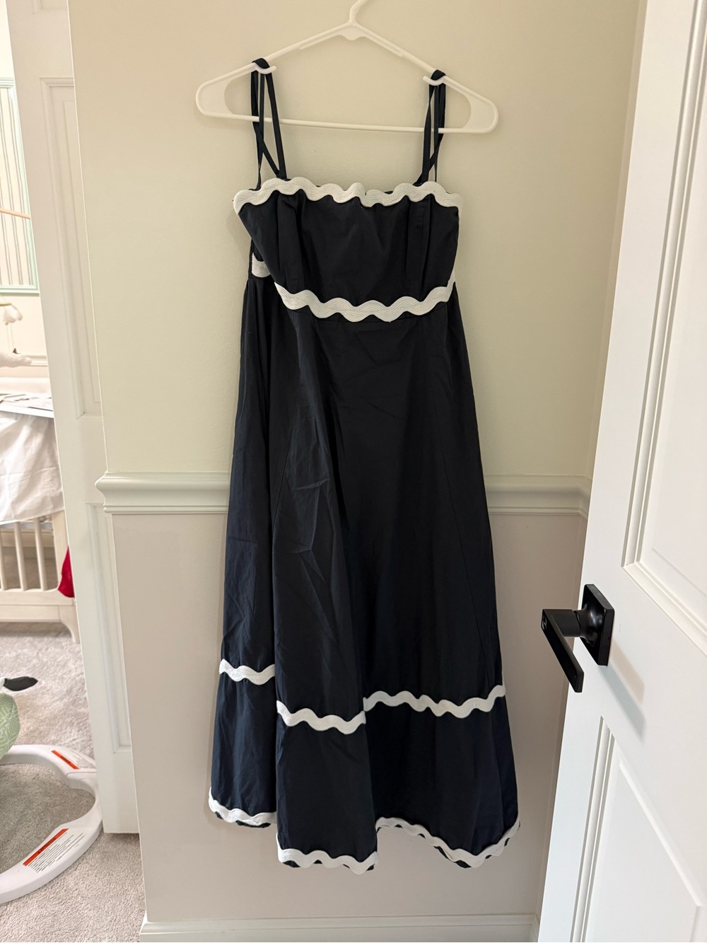 Navy Blue Sundress with White Scallop Trim